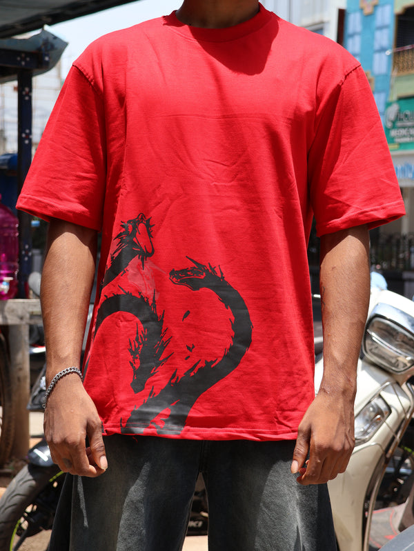 "THREE-SWORD STYLE" Dragon Oversized Tee – Crimson Red