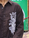 Retro Floral Embroidered Button-Down Shirt – Earthy Espresso