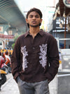 Retro Floral Embroidered Button-Down Shirt – Earthy Espresso