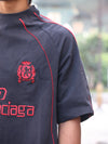 Athletic Crest Embroidered Oversized Tee – Pitch Black & Crimson