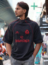 Athletic Crest Embroidered Oversized Tee – Pitch Black & Crimson
