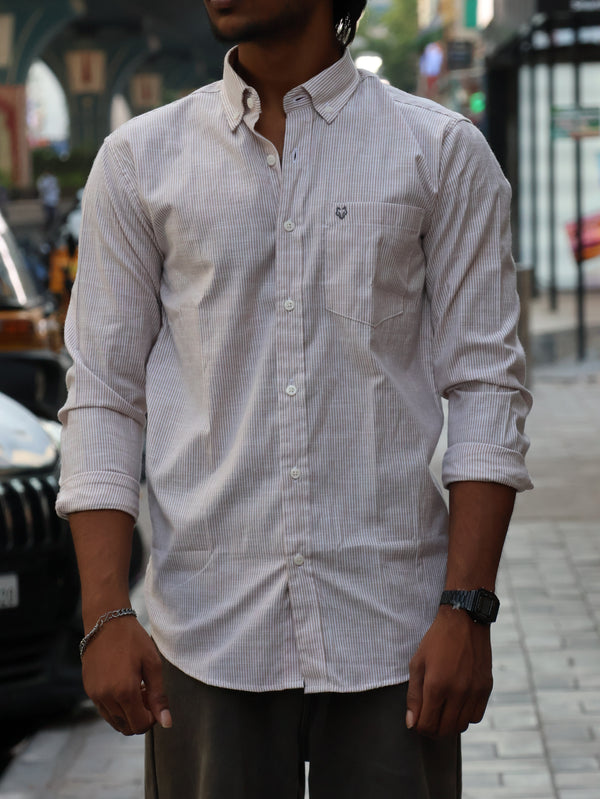 The Daily Micro-Stripe Button-Down — Sand