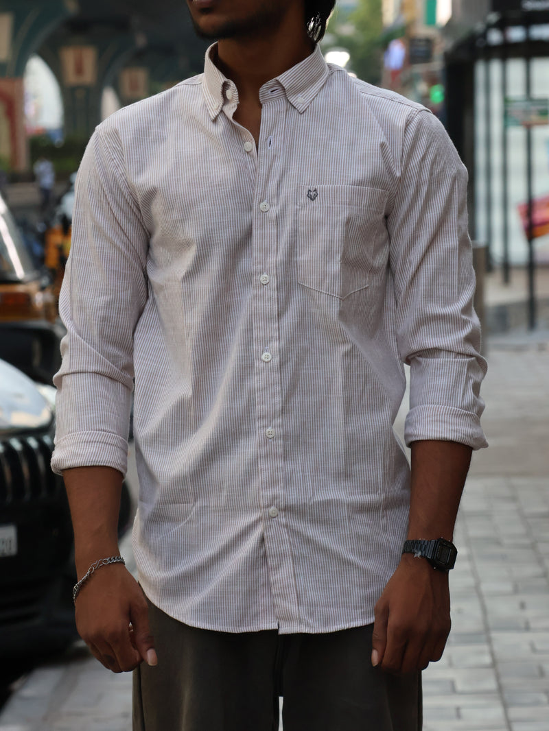 The Daily Micro-Stripe Button-Down — Sand