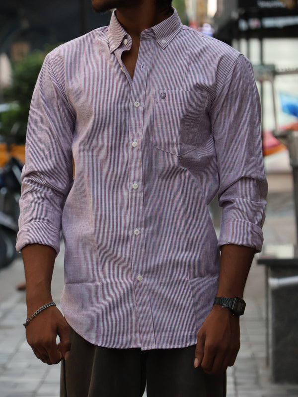 The Daily Micro-Stripe Button-Down — Burgundy