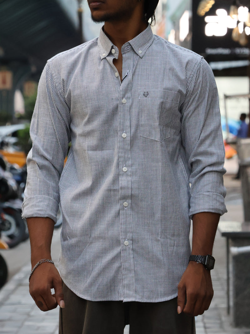 The Daily Micro-Stripe Button-Down — Charcoal Grey