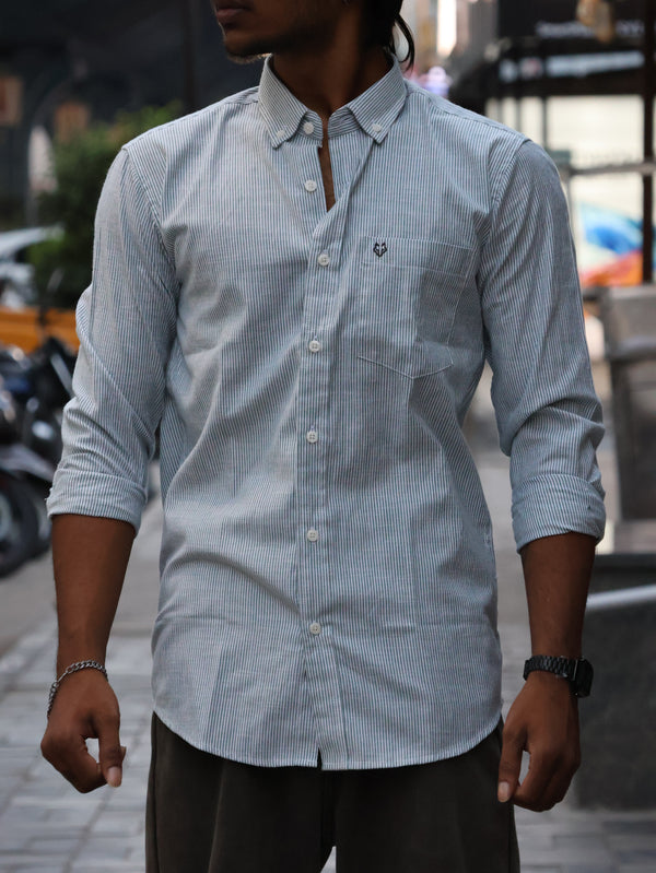 The Daily Micro-Stripe Button-Down — Mint Ice