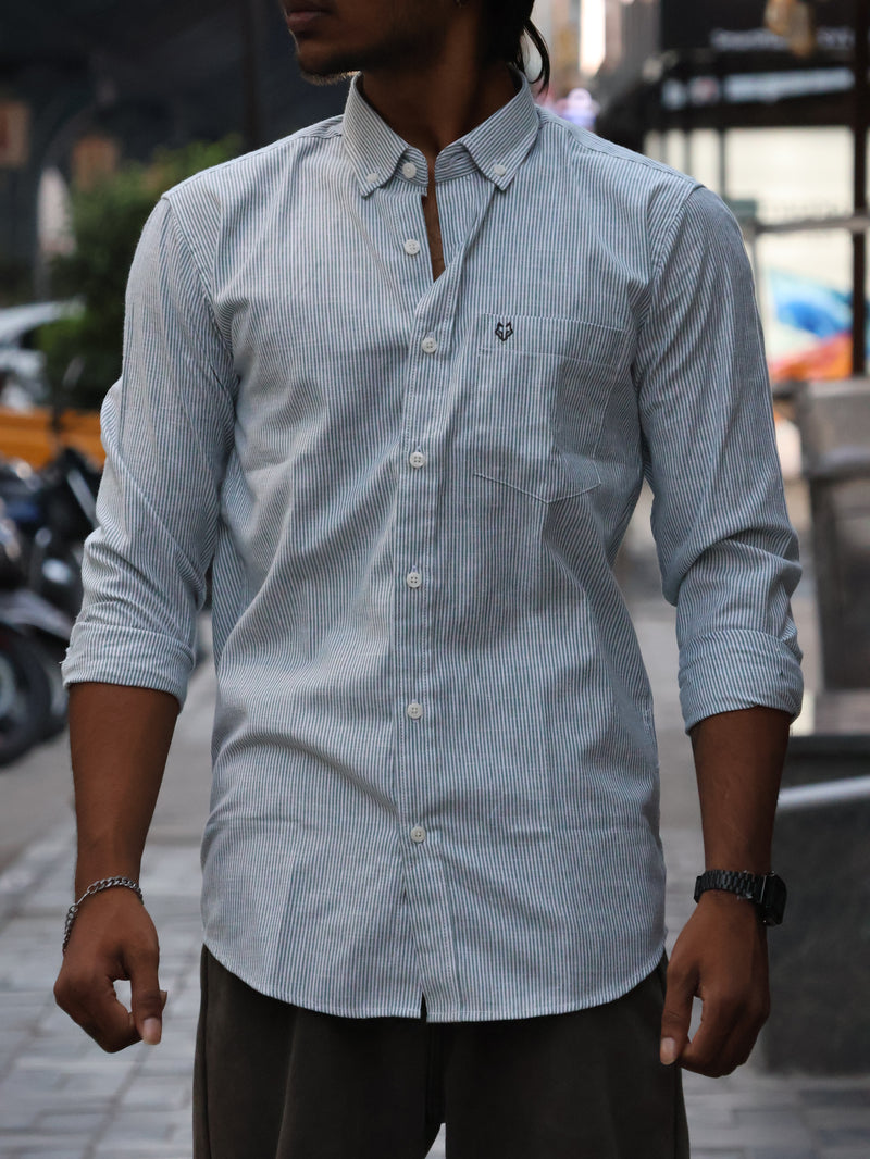 The Daily Micro-Stripe Button-Down — Mint Ice
