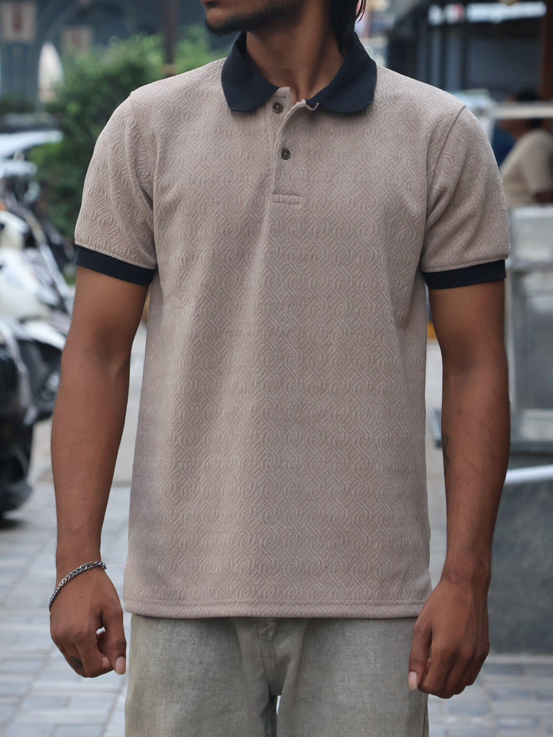 Textured Geometric Knit Polo Shirt