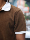 Textured Geometric Knit Polo - Earthy Espresso