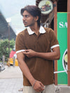 Textured Geometric Knit Polo - Earthy Espresso