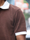 Textured Geometric Knit Polo - Earthy Espresso