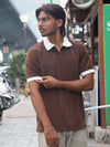 Textured Geometric Knit Polo - Earthy Espresso