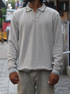 Long Sleeve Ribbed Knit Polo - Ash Grey