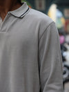 Long Sleeve Ribbed Knit Polo - Ash Grey