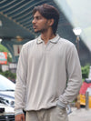 Long Sleeve Ribbed Knit Polo - Ash Grey