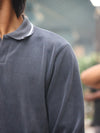 Long Sleeve Ribbed Knit Polo - Charcoal Obsidian