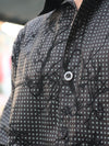 Double-Sleeve Flocked Pattern Grid Shirt - Obsidian Night