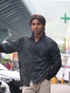 Double-Sleeve Flocked Pattern Grid Shirt - Obsidian Night