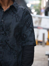 Layered Flocked Grid Shirt - Obsidian & Electric Cyan