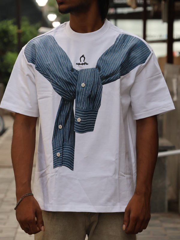"Tied Shirt" Trompe L'oeil Heavyweight Tee - Optic White