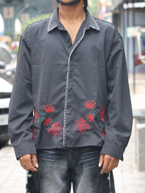 Crimson Botanical Stitch Shirt