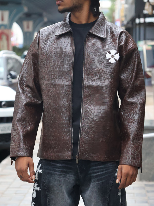 Espresso Croc-Embossed Gothic Cross Jacket