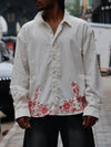Crimson Floral Embroidered Textured Linen Shirt