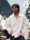 Crimson Floral Embroidered Textured Linen Shirt