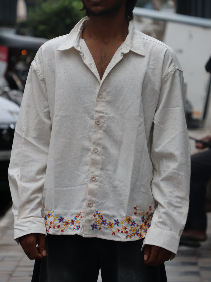 Multicolor Meadow Embroidered Textured Linen Shirt