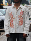 Terracotta Floral Embroidered Textured Linen Shirt