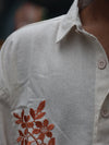 Terracotta Floral Embroidered Textured Linen Shirt