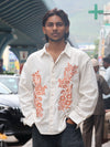Terracotta Floral Embroidered Textured Linen Shirt