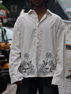 Noir Floral Embroidered Textured Linen Shirt