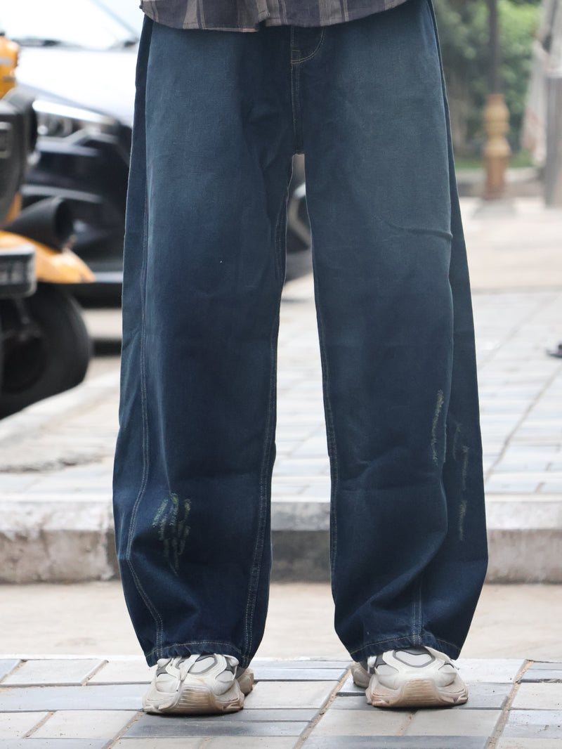 Distressed Baggy Fit Indigo Jeans