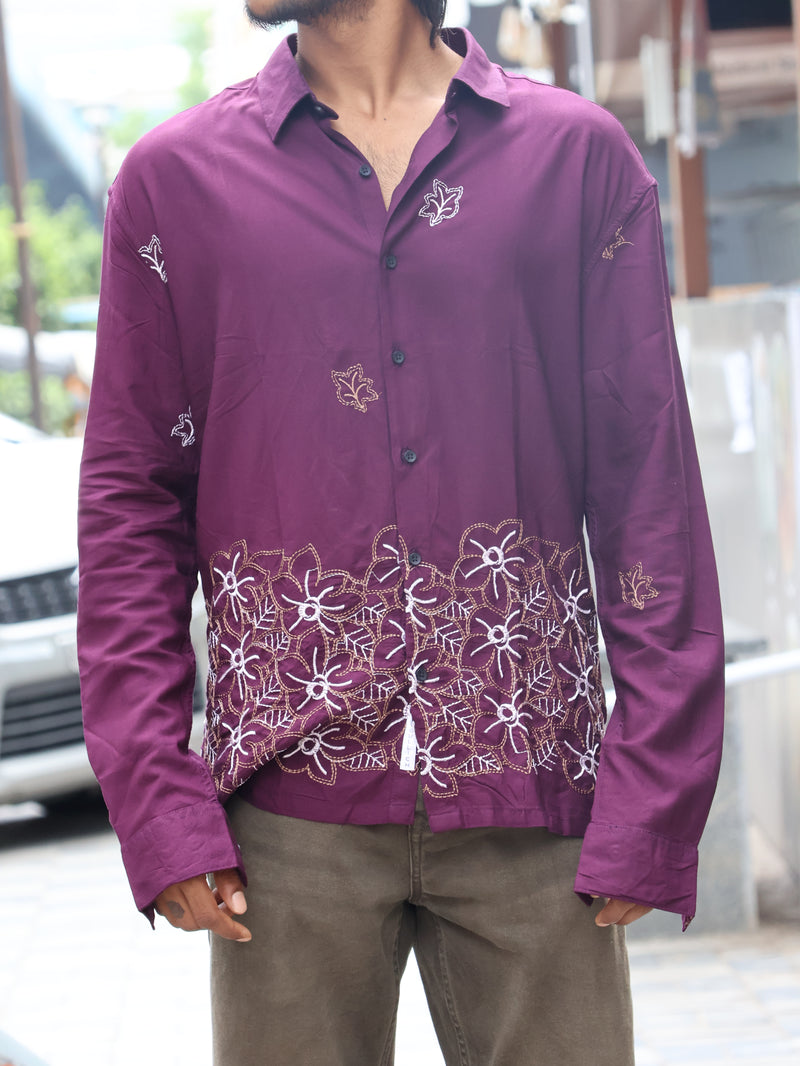 Plum Botanical Embroidered Long Sleeve Shirt