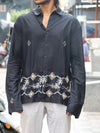 Obsidian Palm Geometric Embroidered Long Sleeve Shirt