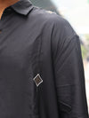 Obsidian Palm Geometric Embroidered Long Sleeve Shirt
