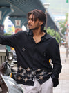 Obsidian Palm Geometric Embroidered Long Sleeve Shirt