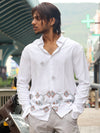Pure White Palm Geometric Embroidered Long Sleeve Shirt