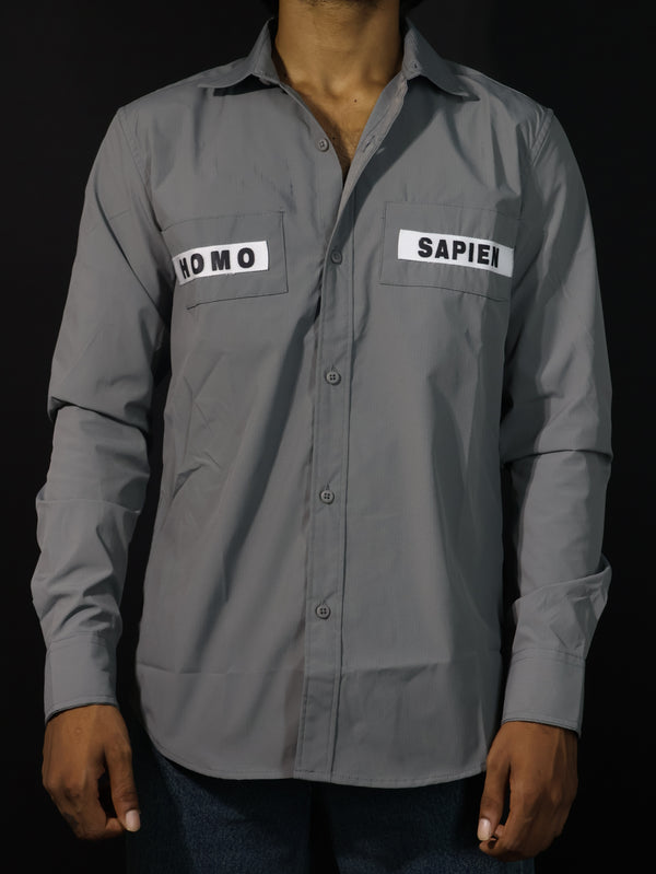 "HOMO SAPIEN" Utility Work Shirt — Steel Grey