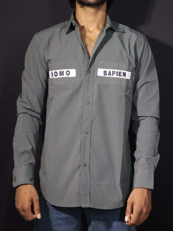 "HOMO SAPIEN" Utility Work Shirt — Sage Green