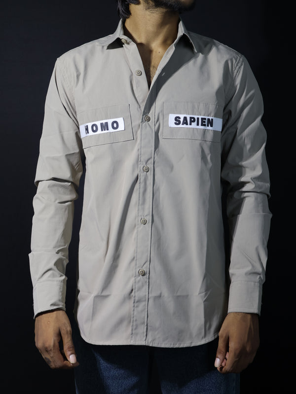 "HOMO SAPIEN" Utility Work Shirt — Stone Beige