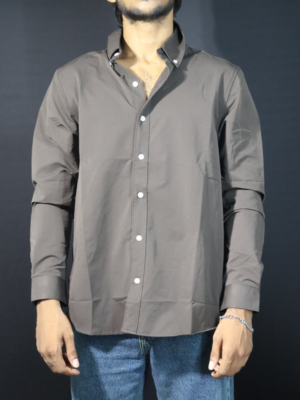 "CARE INSTRUCTIONS" Graffiti Back Button-Down — Espresso Brown