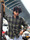Olive Green & Black Checked Shirt