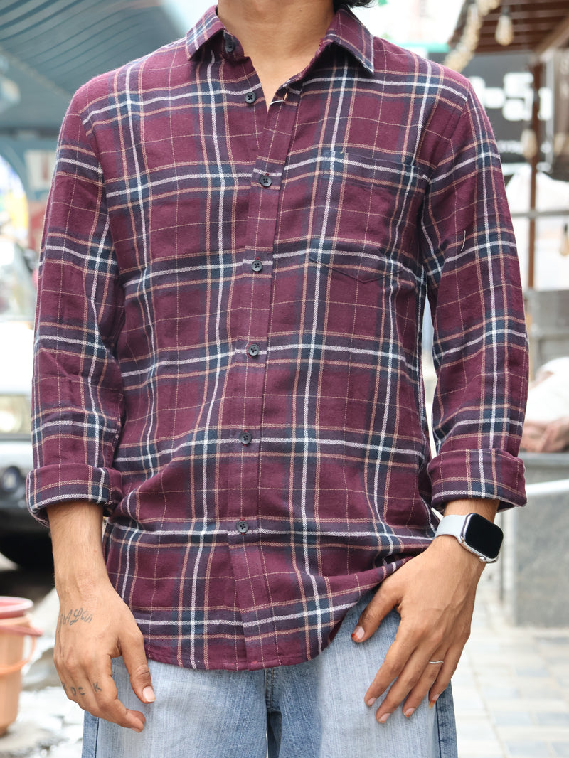 SKRIVOO Men’s Maroon Checkered Casual Shirt