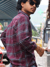 SKRIVOO Men’s Maroon Checkered Casual Shirt