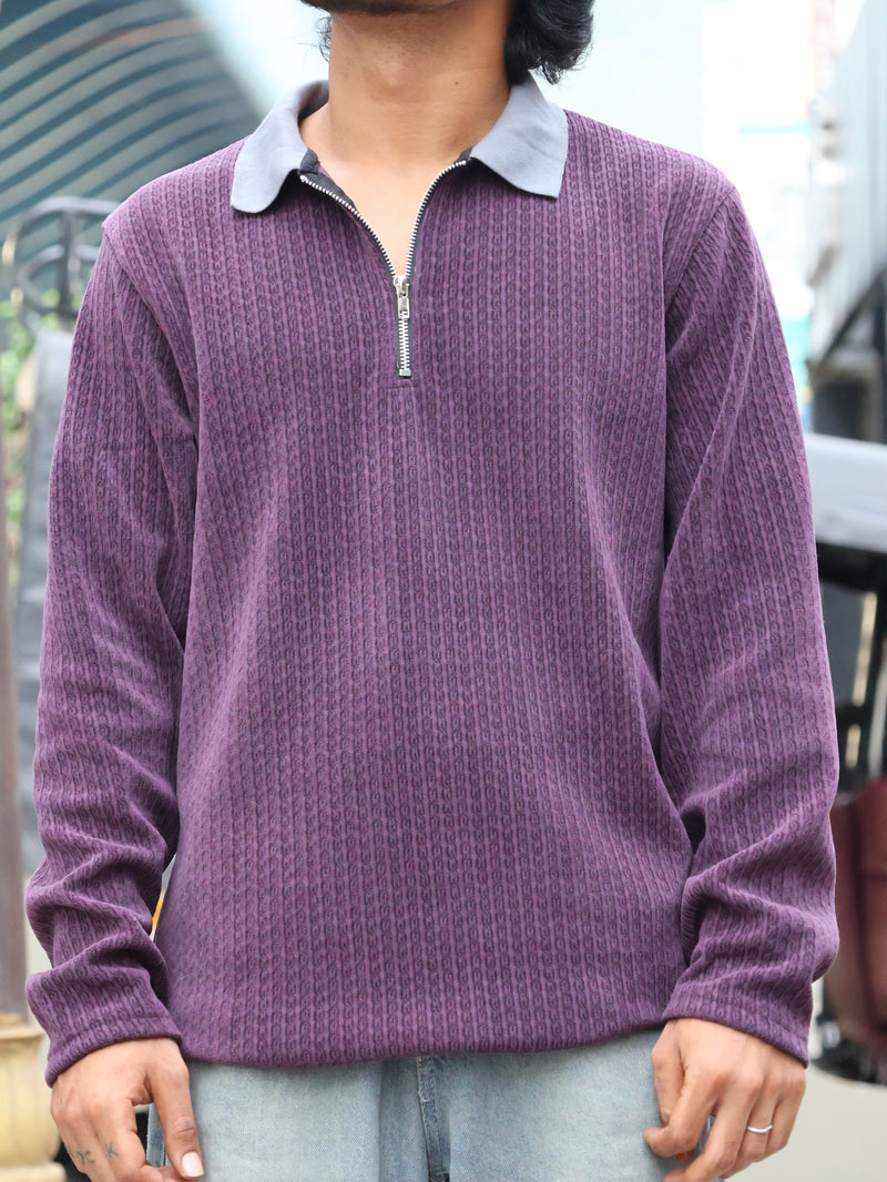 Textured Half-Zip Polo – Purple