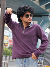 Textured Half-Zip Polo – Purple