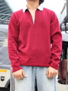 Textured Half-Zip Polo – Red