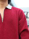 Textured Half-Zip Polo – Red